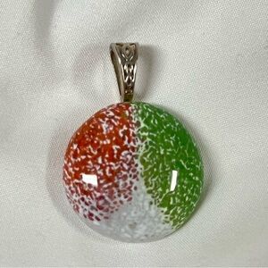 Handmade glass pendant - peach, green and white